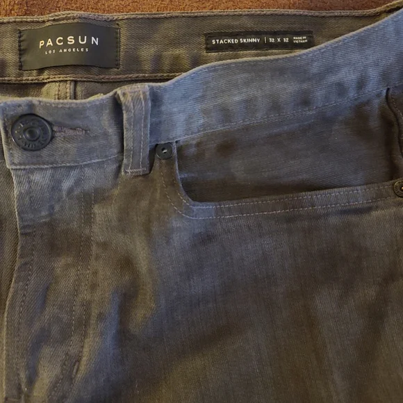 PacSun Distressed Stacked Skinny Jeans | Ripped Knees | Dark Gray | 32 x 32 - Picture 3 of 9